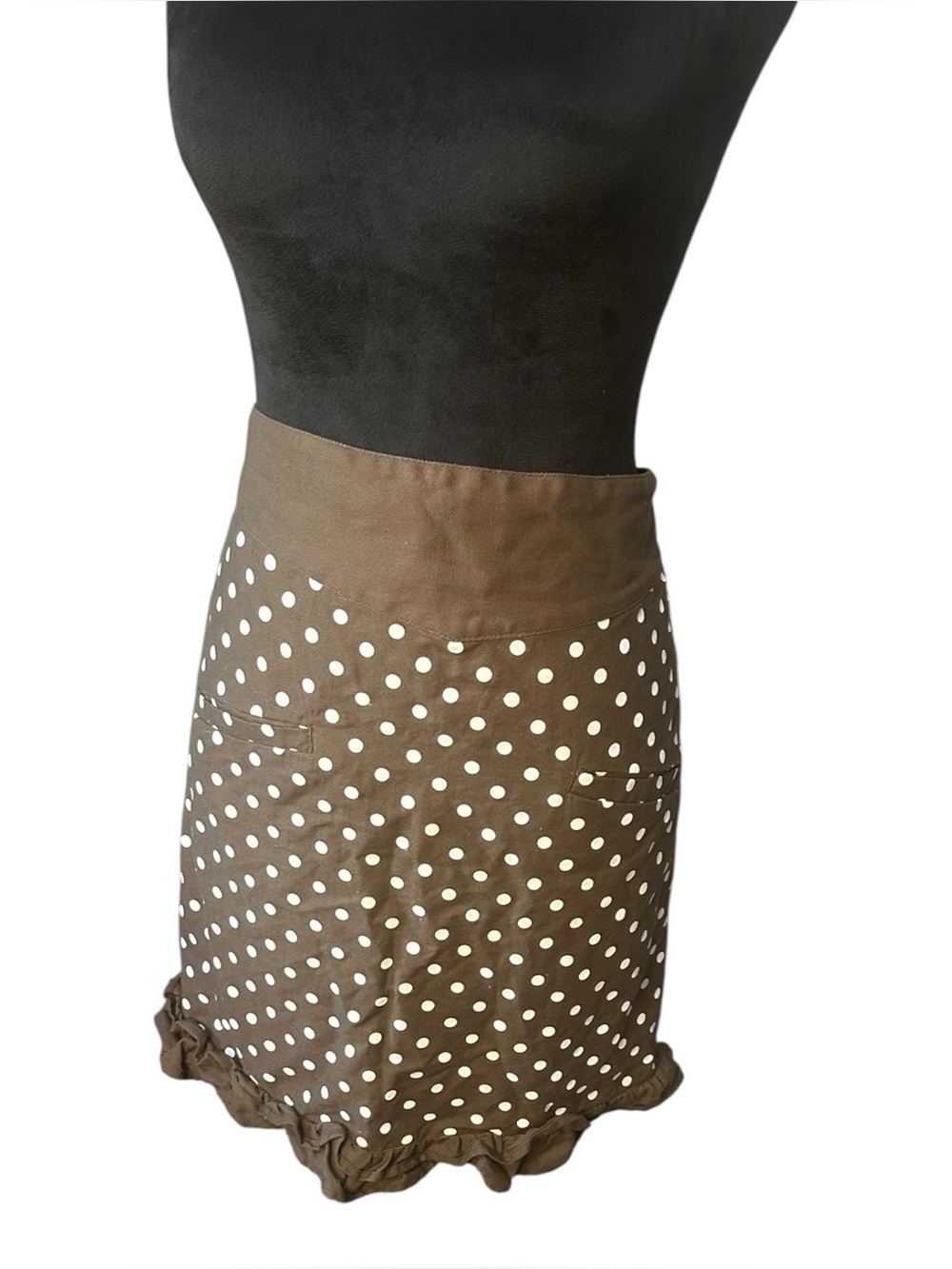 Thirty-One Brown Polka Dot Ruffle Half Apron Tie Waist